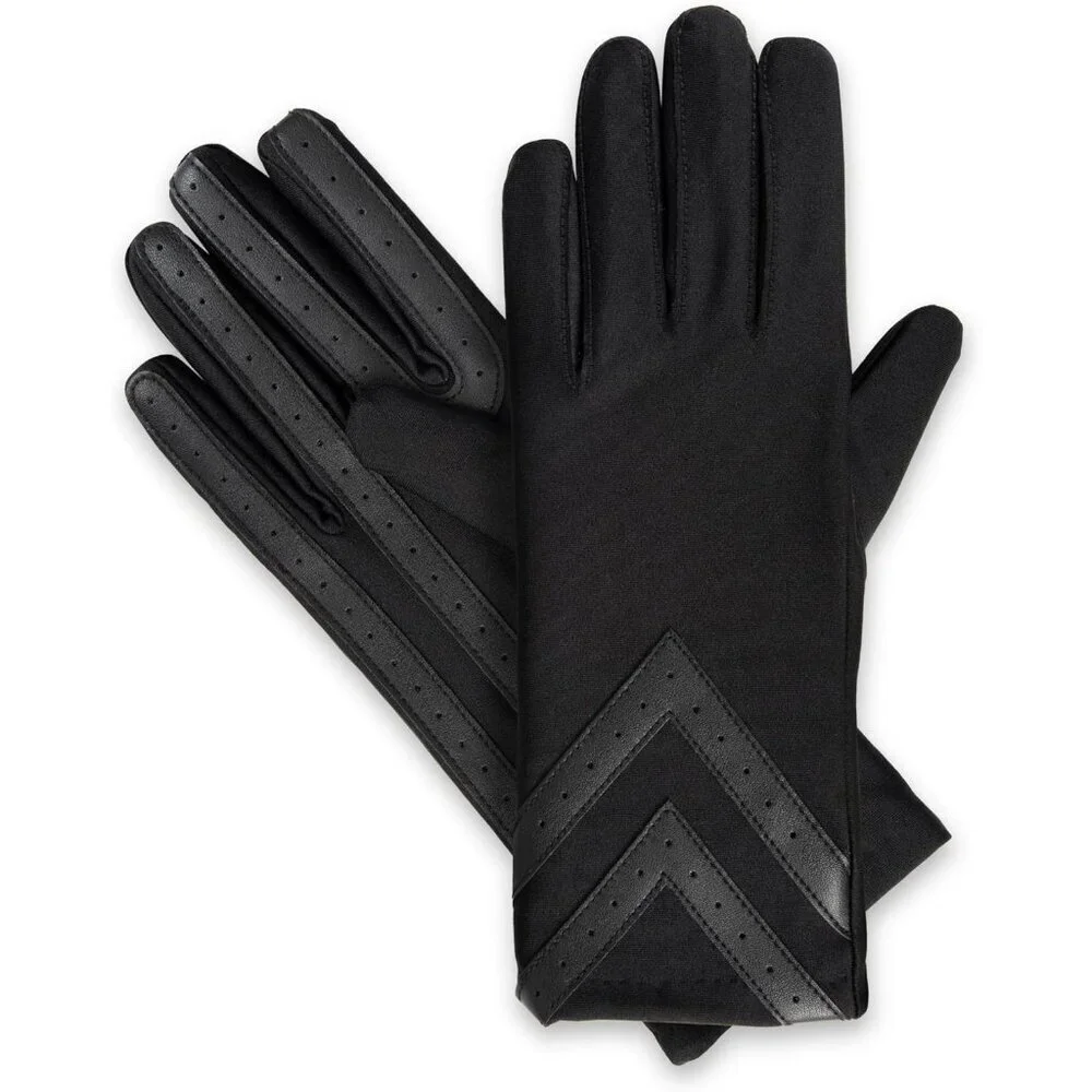 Women's Solid Black Spandex Gloves Warm Fleece Lined Chevron Touchscreen
